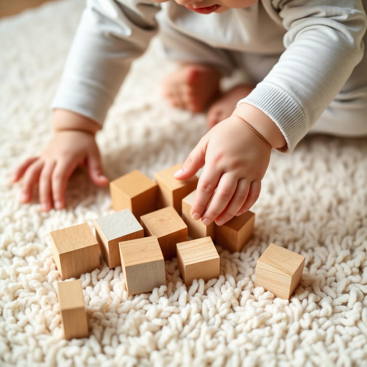 Enfant manipulant des cubes en bois
